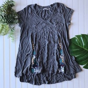 Soft surroundings top grey blue floral